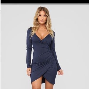 Long Sleeve Navy Blue Wrap Mini Dress